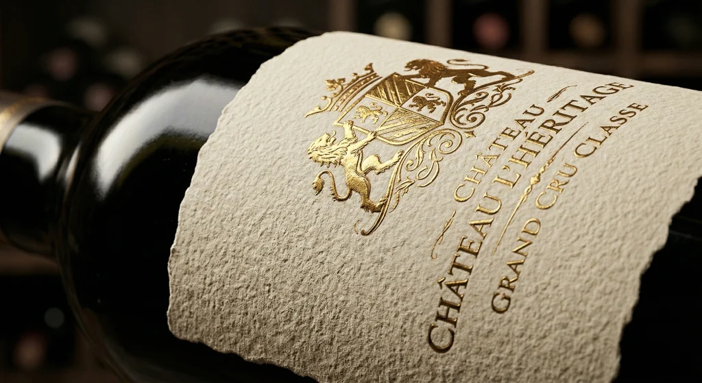 Close-up of gold digital foil on textured art paper, demonstrating how the pressure-free technology preserves the original paper fibers and grain.