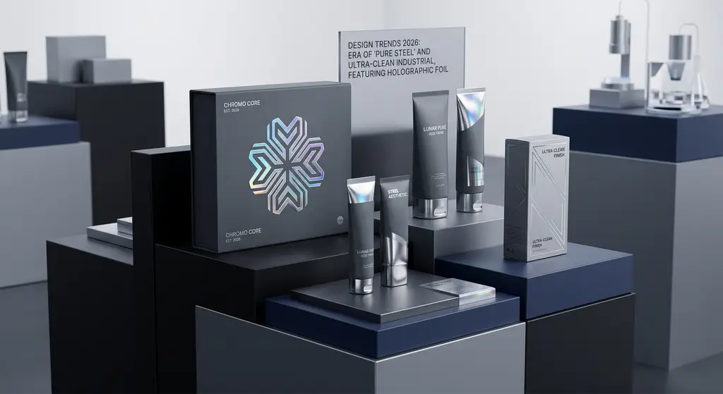 2026 design trends pure steel holographic foil