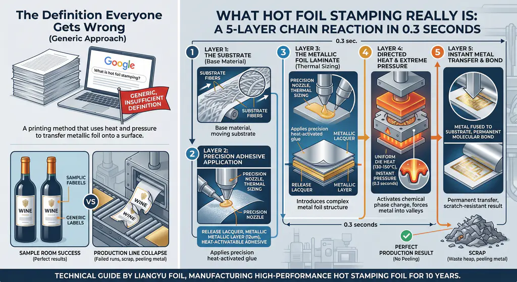 What is Hot Foil Stamping - 5 Layer Foil Structure Diagram by Liangyu Foil