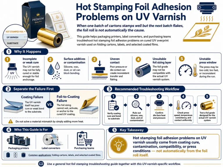 hot stamping foil adhesion problems on UV varnish
