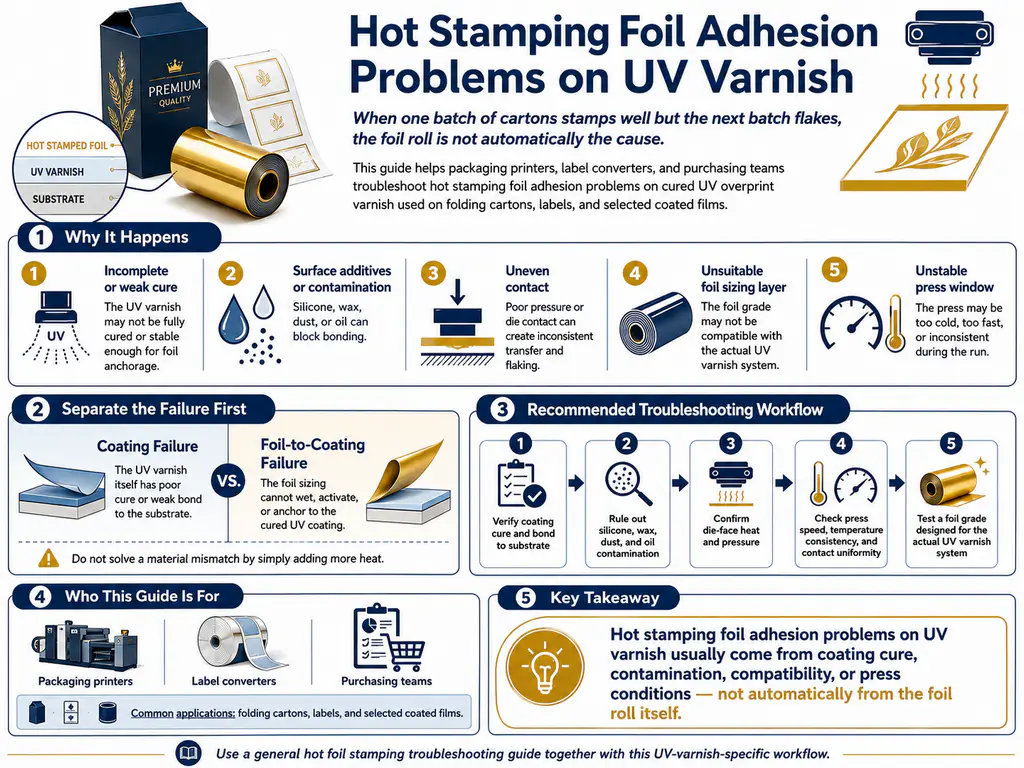 hot stamping foil adhesion problems on UV varnish