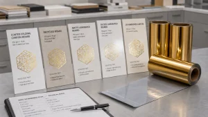 Hot stamping foil grade for paperboard selection with coated recycled and laminated board samples