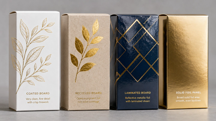 Hot stamping foil grade comparison for coated recycled and laminated paperboard packaging