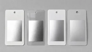 Cold foil label material compatibility guide showing coated paper BOPP PET and PP label samples