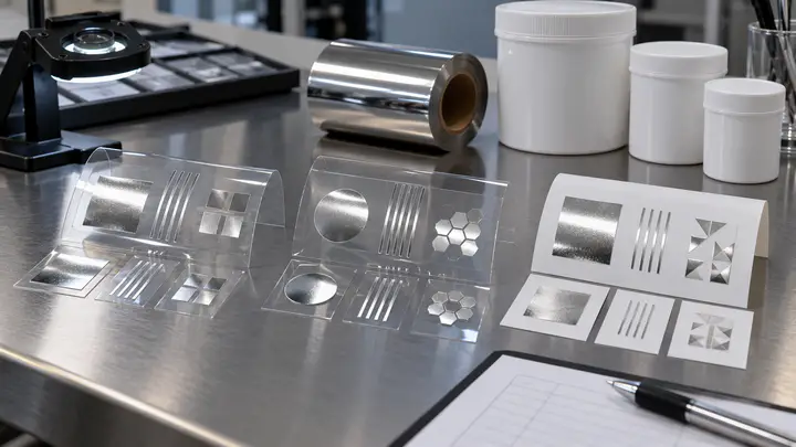 Cold foil adhesive selection with BOPP, PET and coated paper label samples